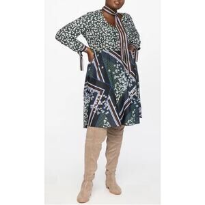 Eloquii Women’s Plus 16 Mixed Floral Print Fit &‎ Flare Knee Length Dress